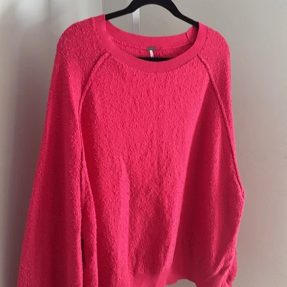 Free People Pink Found My Friend Pullover Crewneck Textured Sweater Size Large - Picture 6 of 6